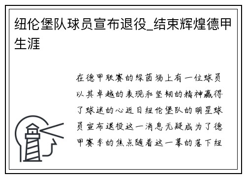 纽伦堡队球员宣布退役_结束辉煌德甲生涯